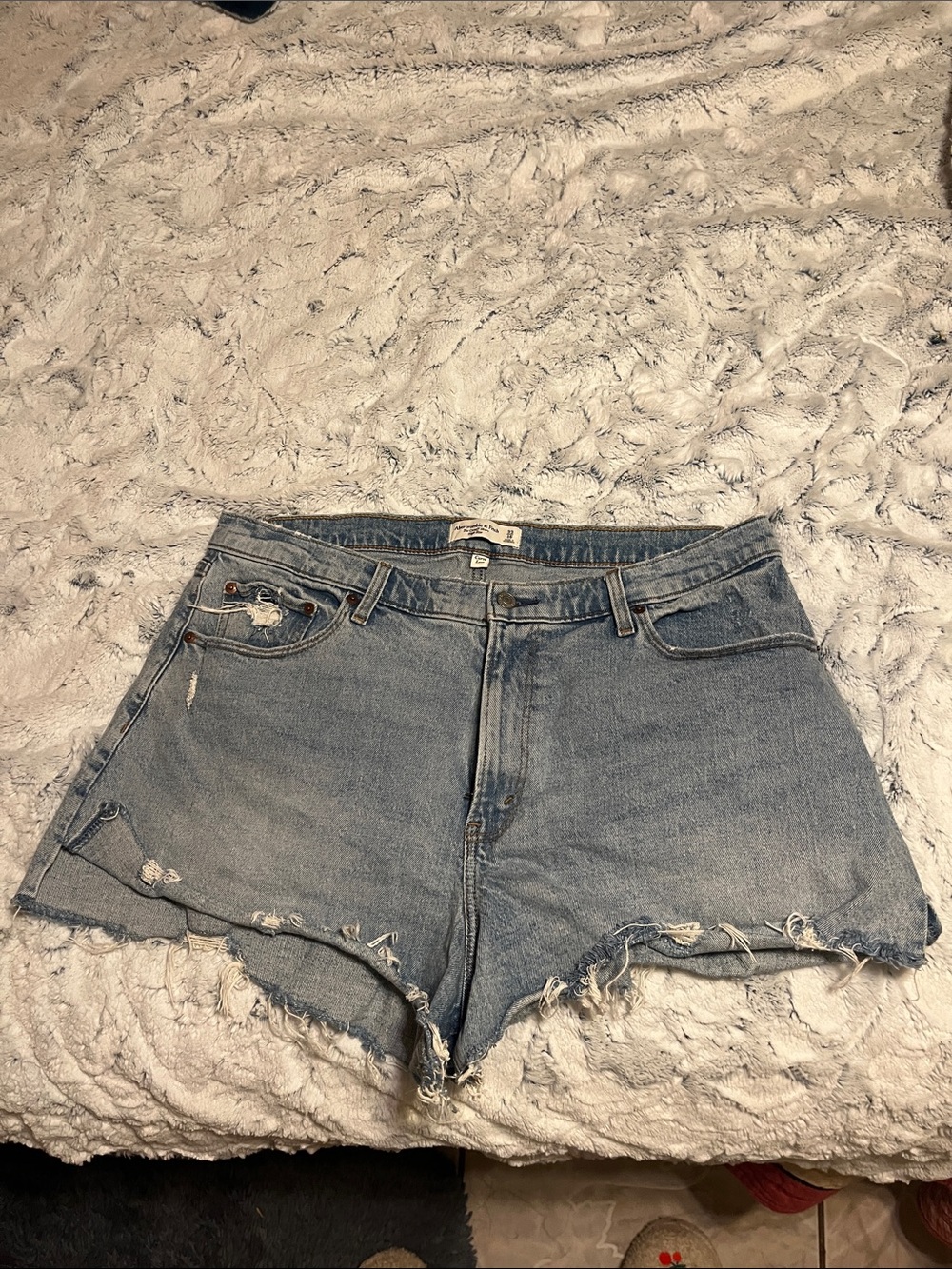 Abercrombie & Fitch Light Wash Distressed High-Rise Denim Shorts